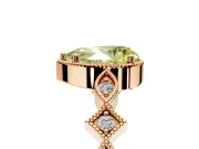 Milgrain Bezel Engagement Ring Setting for Fancy Yellow Pear-Shaped Center with Marquise Stations and Bezel Head in Rose Gold