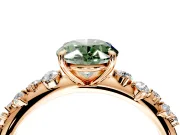 Cluster Engagement Ring Setting for Fancy Green Oval Center with Round Cut Accent Band and Prong Head in Rose Gold
