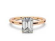 Low-Set Solitaire Engagement Ring Setting for Emerald Cut Center with Thin Plain Band and Prong Head in Rose Gold