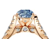 Solitaire Engagement Ring Setting for Fancy Blue Cushion Cut Center with Pave Cathedral Shoulders and Prong Head in Rose Gold