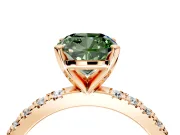 Solitaire Engagement Ring Setting for Fancy Green Cushion Cut Center with Fine Pave Band and Claw Prong Head in Rose Gold