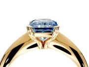 Solitaire Engagement Ring Setting for Fancy Blue Radiant Cut Center with Reverse Tapered Band and Prong Head in Yellow Gold