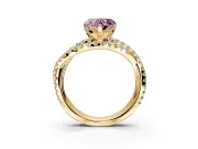 Solitaire Engagement Ring Setting for Fancy Pink Heart-Shaped Center with Woven 3-Strand Pave Band and Prong Head in Yellow Gold