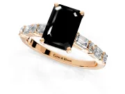 Baguette Engagement Ring Setting for Fancy Black Emerald Cut Center with Alternating Bar-Set Band and Prong Head in Rose Gold