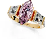 Channel-Set Engagement Ring Setting for Fancy Pink Marquise Center with Baguette Band and Prong Head in Yellow Gold