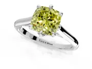 Solitaire Engagement Ring Setting for Fancy Yellow Cushion Cut Center with Cathedral Band and Prong Head in Platinum