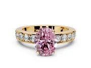 Solitaire Engagement Ring Setting for Fancy Pink Oval Center with Channel-Set Accents and Prong Head in Yellow Gold