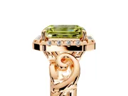 Halo Engagement Ring Setting for Fancy Yellow Emerald Cut Center with Open Scroll Shoulders and Prong Head in Rose Gold