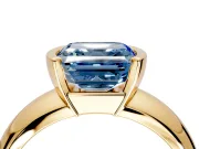 Tension Engagement Ring Setting for Fancy Blue Asscher Cut Center with Wide Flat Band and Tension Head in Yellow Gold