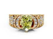 Pave Engagement Ring Setting for Fancy Yellow Pear-Shaped Center with Curved Accent Rows, Openwork and Prong Head in Yellow Gold