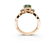 3 Stone Engagement Ring Setting for Fancy Green Cushion Cut Center with Pave Twist Band and Prong Head in Rose Gold