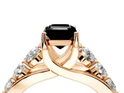 Solitaire Engagement Ring Setting for Fancy Black Emerald Cut Center with Graduated Shared Prongs and Prong Head in Rose Gold