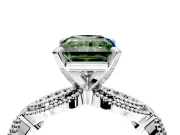 Solitaire Engagement Ring Setting for Fancy Green Radiant Cut Center with Marquise Panel Band and Prong Head in Platinum