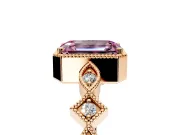 Milgrain Bezel Engagement Ring Setting for Fancy Pink Emerald Cut Center with Marquise Stations and Bezel Head in Rose Gold