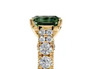 Solitaire Engagement Ring Setting for Fancy Green Emerald Cut Center with Pave Cathedral Shoulders and Prong Head in Yellow Gold