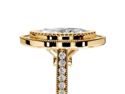 Halo Engagement Ring Setting for Marquise Center with Milgrain Frame, Pave Band and Prong Head in Yellow Gold
