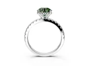 Solitaire Engagement Ring Setting for Fancy Green Round Cut Center with Band of Accents and Prong Head in Platinum