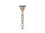 Solitaire Engagement Ring Setting for Fancy Blue Princess Cut Center with Fine Pave Band and Claw Prong Head in Yellow Gold