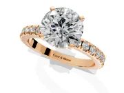 Solitaire Engagement Ring Setting for Round Cut Center with Fine Pave Band and Claw Prong Head in Rose Gold