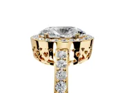 Halo Engagement Ring Setting for Oval Center with Heart-Shaped Openwork, Pave Band and Prong Head in Yellow Gold