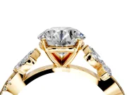 Floral Engagement Ring Setting for Round Cut Center with Trailing Marquise Accents and Prong Head in Yellow Gold