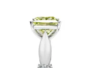 Solitaire Engagement Ring Setting for Fancy Yellow Princess Cut Center with Carved Leaf Shoulders and Prong Head in Sterling Silver