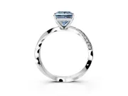 Side Accent Engagement Ring Setting for Fancy Blue Princess Cut Center with Accent Shoulders and Prong Head in Platinum