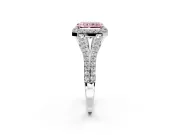 Halo Engagement Ring Setting for Fancy Pink Radiant Cut Center with Pave Split Shank and Prong Head in Sterling Silver