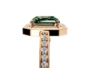 Halo Engagement Ring Setting for Fancy Green Asscher Cut Center with Framed Halo, Pave Band and Prong Head in Rose Gold