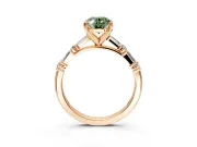 Baguette Engagement Ring Setting for Fancy Green Oval Center with Alternating Bar-Set Band and Prong Head in Rose Gold
