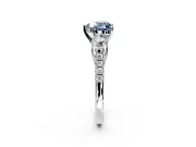3 Stone Engagement Ring Setting for Fancy Blue Heart-Shaped Center with Crossover Basket, Pave Band and Prong Head in Platinum
