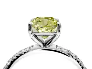 Solitaire Engagement Ring Setting for Fancy Yellow Cushion Cut Center with Micro Pave Band and Prong Head in White Gold