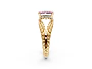 Halo Engagement Ring Setting for Fancy Pink Radiant Cut Center with Rope Twist Split Shank and Prong Head in Yellow Gold