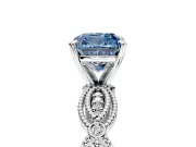 Solitaire Engagement Ring Setting for Fancy Blue Cushion Cut Center with Marquise Panel Band and Prong Head in White Gold