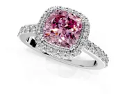 Halo Engagement Ring Setting for Fancy Pink Cushion Cut Center with Inner Milgrain Border and Prong Head in Sterling Silver