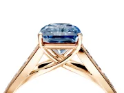 Solitaire Engagement Ring Setting for Fancy Blue Radiant Cut Center with Round Cut Channel Band and Prong Head in Rose Gold