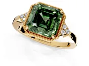 Cluster Engagement Ring Setting for Fancy Green Asscher Cut Center with Milgrain Shoulder Clusters and Prong Head in Yellow Gold