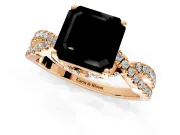 Solitaire Engagement Ring Setting for Fancy Black Asscher Cut Center with Narrow Twist Pave Band and Prong Head in Rose Gold