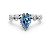 Solitaire Engagement Ring Setting for Fancy Blue Pear-Shaped Center with Milgrain Bezel Accents and Prong Head in Platinum