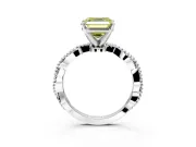 Solitaire Engagement Ring Setting for Fancy Yellow Asscher Cut Center with Twist Band and Bead Prong Head in Sterling Silver