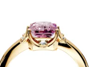 Floral Frame Engagement Ring Setting for Fancy Pink Radiant Cut Center with Accent Clusters and Prong Head in Yellow Gold