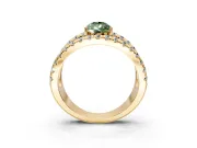 Solitaire Engagement Ring Setting for Fancy Green Pear-Shaped Center with Wide-Open Split Shank and Prong Head in Yellow Gold