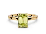 Solitaire Engagement Ring Setting for Fancy Yellow Emerald Cut Center with Thin Rounded Plain Band and Prong Head in Yellow Gold