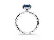 Hidden Halo Engagement Ring Setting for Fancy Blue Asscher Cut Center with Thin Rounded Band and Prong Head in Sterling Silver