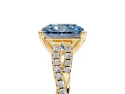 Solitaire Engagement Ring Setting for Fancy Blue Radiant Cut Center with Twisted Pave Split Shank and Prong Head in Yellow Gold