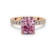 Solitaire Engagement Ring Setting for Fancy Pink Radiant Cut Center with Fine Pave Band and Claw Prong Head in Rose Gold