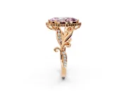 Halo Engagement Ring Setting for Fancy Pink Marquise Center with Leaf Motif Split Shank and Prong Head in Rose Gold