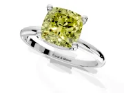 Minimalist Solitaire Engagement Ring Setting for Fancy Yellow Cushion Cut Center with Thin Band and Prong Head in Platinum