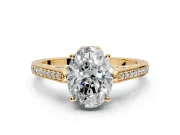 Cathedral Engagement Ring Setting for Oval Center with Antique-Style Pave Band and Prong Head in Yellow Gold