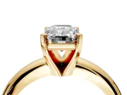 Solitaire Engagement Ring Setting for Emerald Cut Center with Wire Band and Prong Head in Yellow Gold
